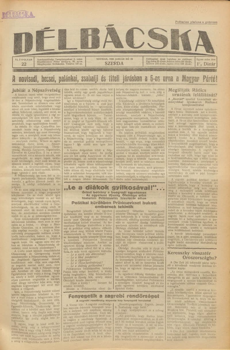 Délbácska, 6. évf. 1925. január 28. 22. sz.
