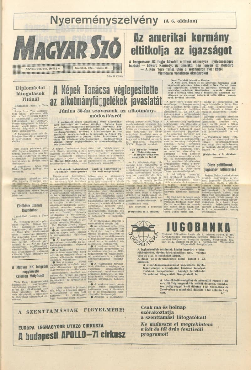Magyar Szó, 28. évf. 1971. június 19. 166. sz. 1–20. oldal