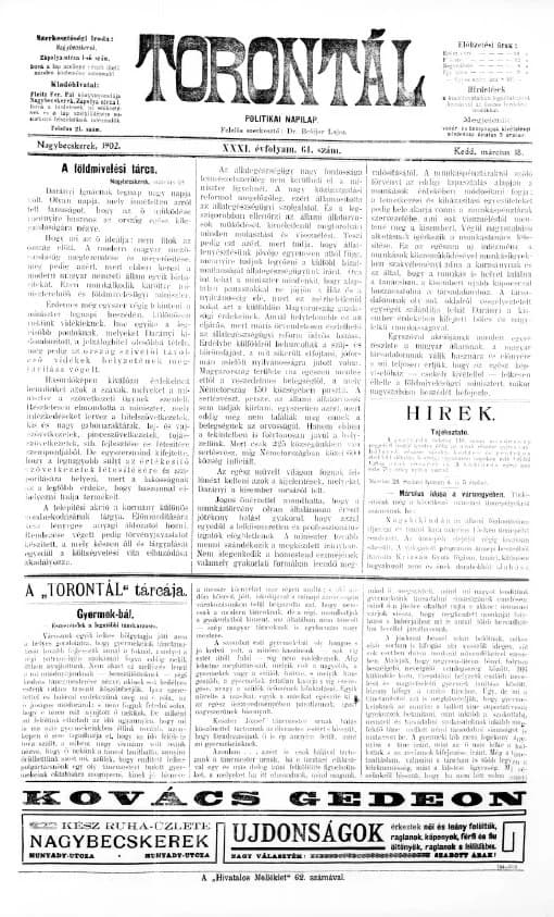 Torontál, 31. évf. 1902. március 18. 64. sz.