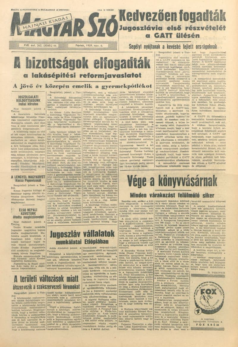 Magyar Szó, 16. évf. 1959. november 6. 262. sz. 1–20. oldal