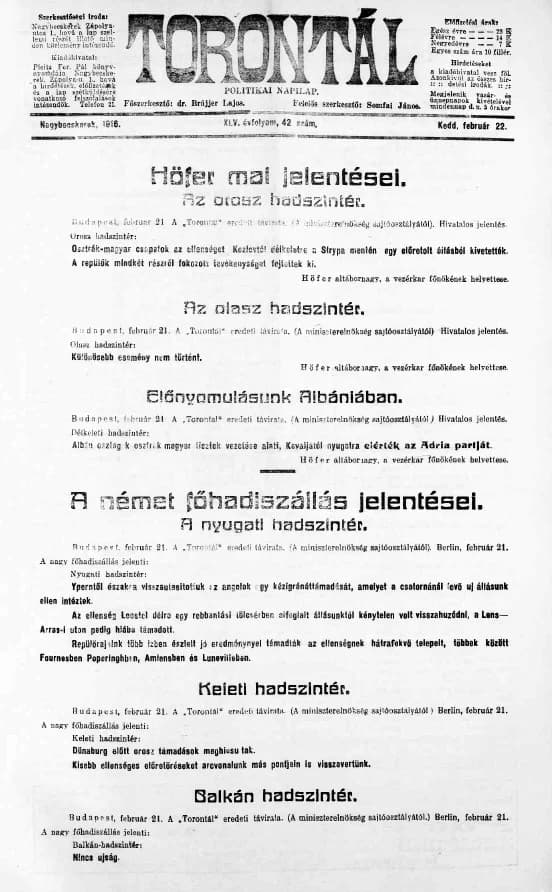 Torontál, 45. évf. 1916. február 22. 42. sz.
