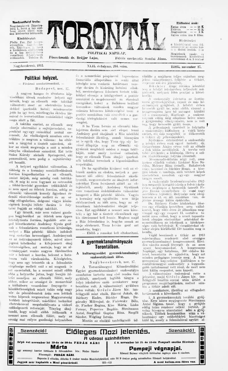 Torontál, 42. évf. 1913. november 17. 264. sz.
