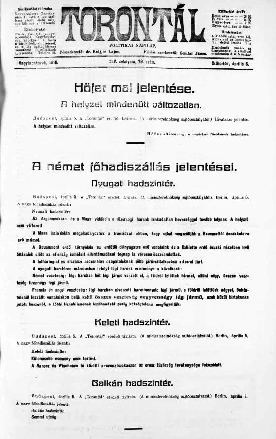 Torontál, 45. évf. 1916. április 6. 79. sz.