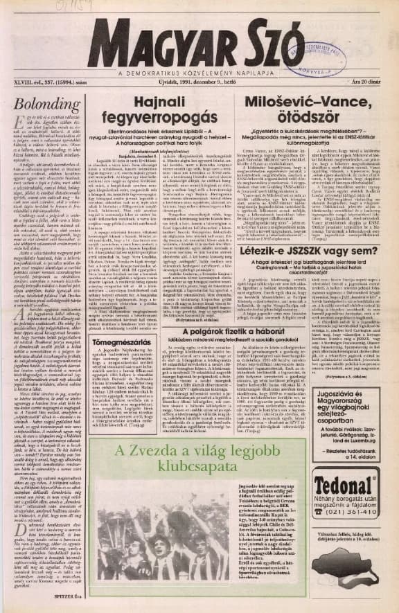 Magyar Szó, 48. évf. 1991. december 9. 337. sz. 1–20. oldal