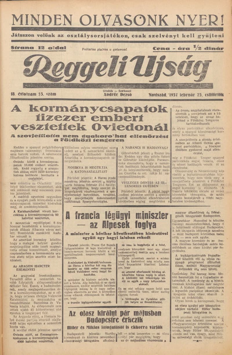 Reggeli Újság, 18. évf. 1937. február 25. 55. sz.