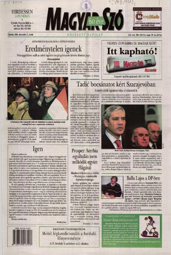 Magyar Szó, 61. évf. 2004. december 7. 288. sz. 1–20. oldal