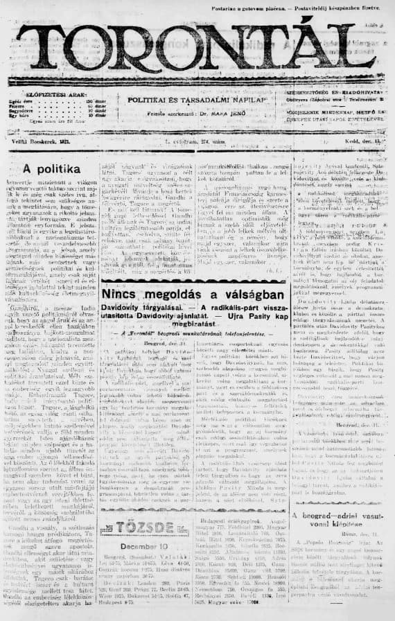 Torontál, 50. évf. 1921. december 13. 274. sz.