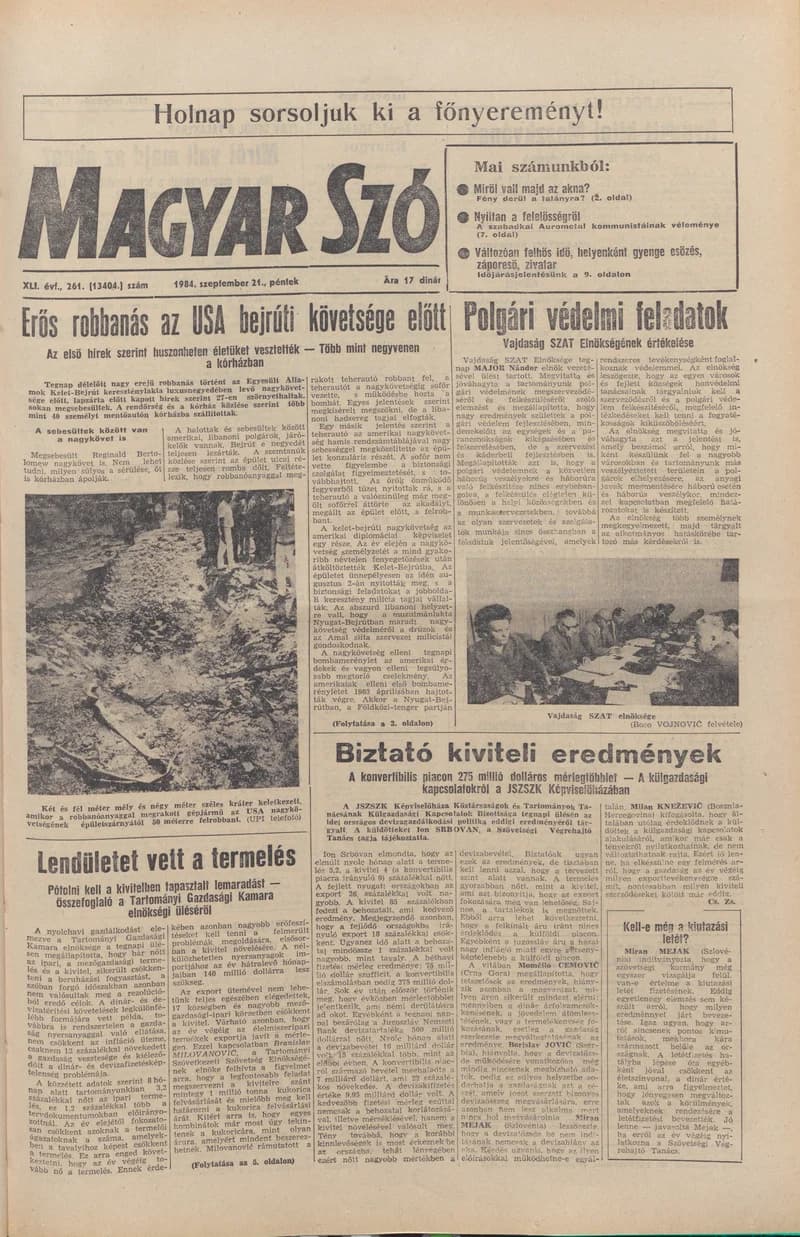 Magyar Szó, 41. évf. 1984. szeptember 21. 261. sz. 1–20. oldal