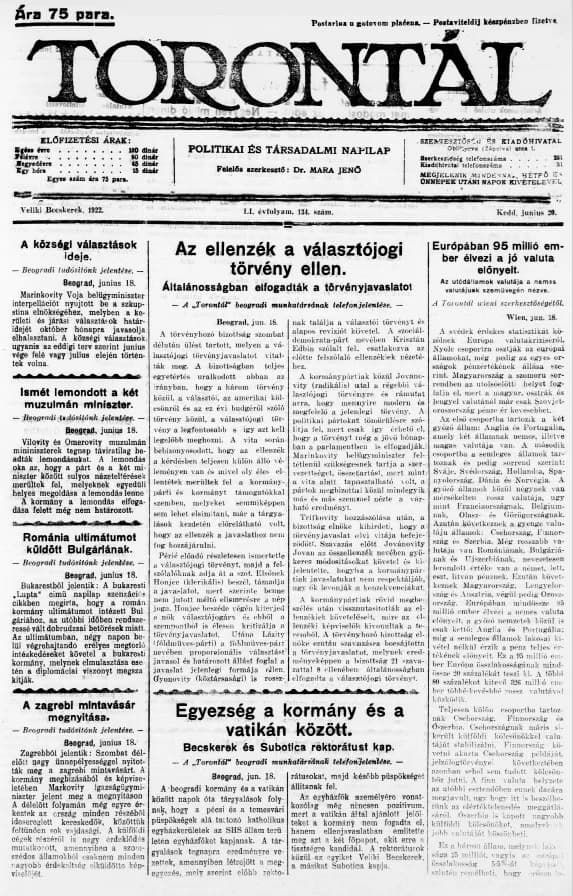 Torontál, 51. évf. 1922. június 20. 134. sz.