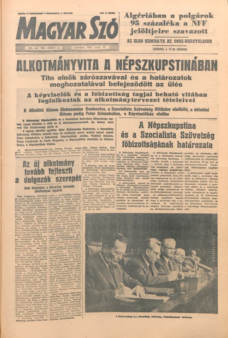 Magyar Szó, 19. évf. 1962. szeptember 22. 262. sz. 1–16. oldal
