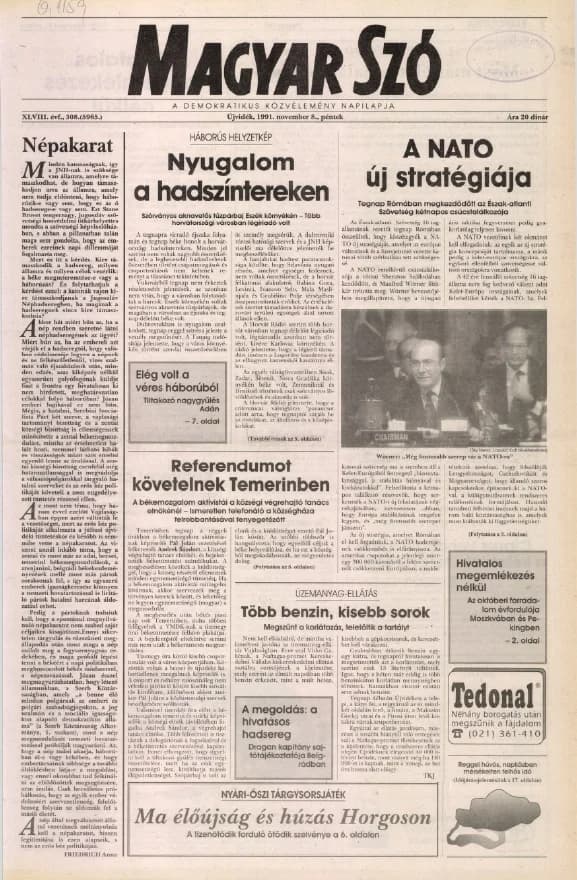 Magyar Szó, 48. évf. 1991. november 8. 308. sz. 1–20. oldal