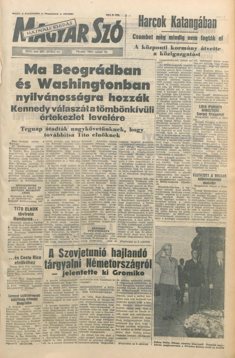 Magyar Szó, 18. évf. 1961. szeptember 15. 221. sz. 1–14. oldal