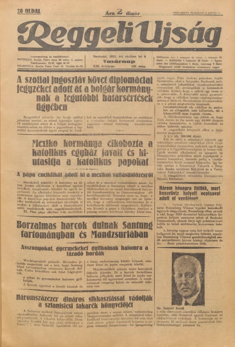 Reggeli Újság, 13. évf. 1932. október 9. 240. sz.