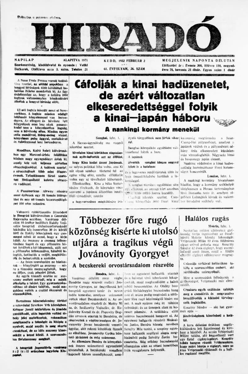 Híradó, 61. évf. 1932. február 2. 26. sz.