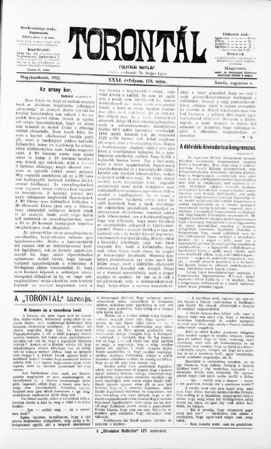 Torontál, 31. évf. 1902. augusztus 6. 179. sz.