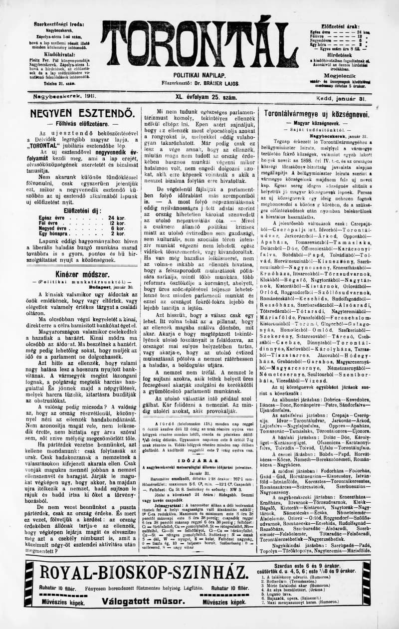 Torontál, 40. évf. 1911. január 31. 25. sz.