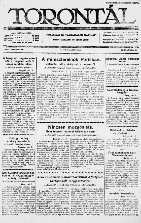 Torontál, 50. évf. 1921. október 11. 223. sz.