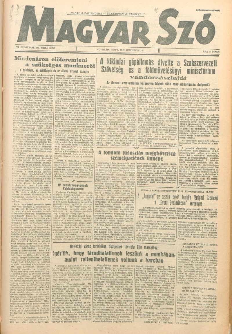 Magyar Szó, 6. évf. 1949. augusztus 15. 193. sz. 1–4. oldal