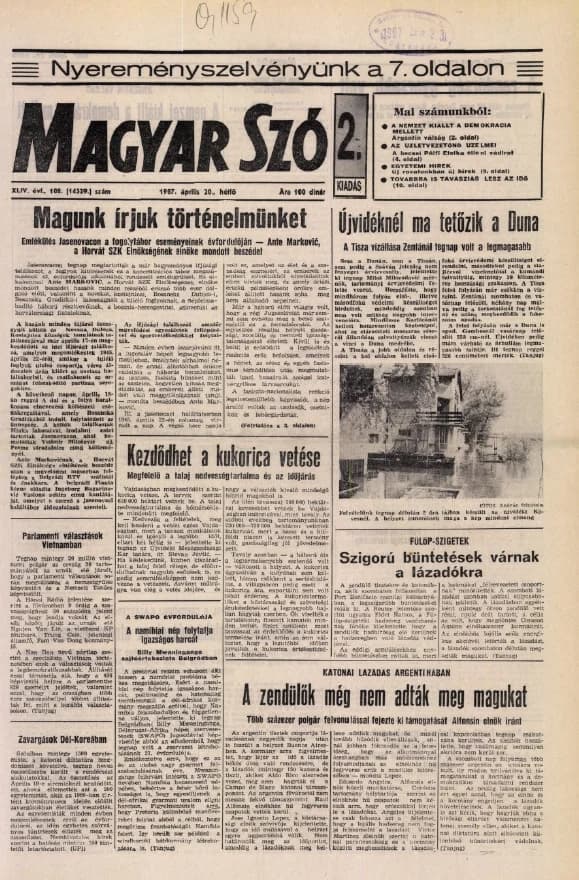Magyar Szó, 44. évf. 1987. április 20. 108. sz. 1–20. oldal
