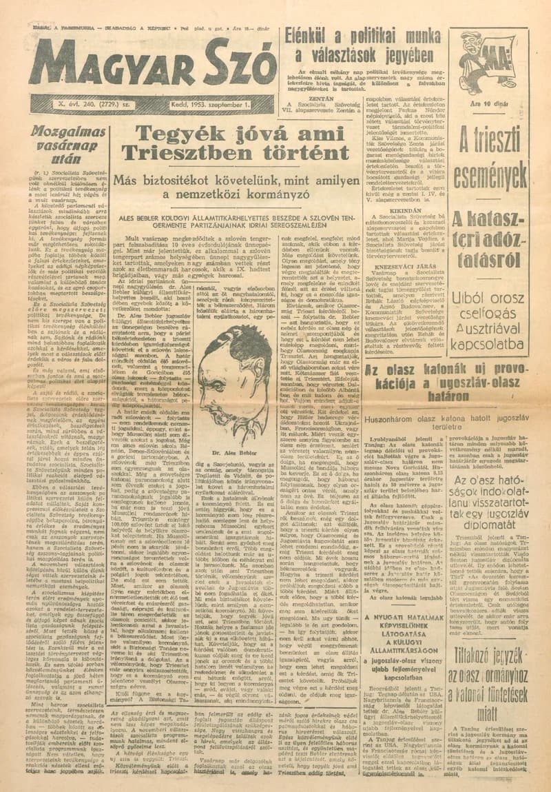 Magyar Szó, 10. évf. 1953. szeptember 1. 240. sz. 1–8. oldal