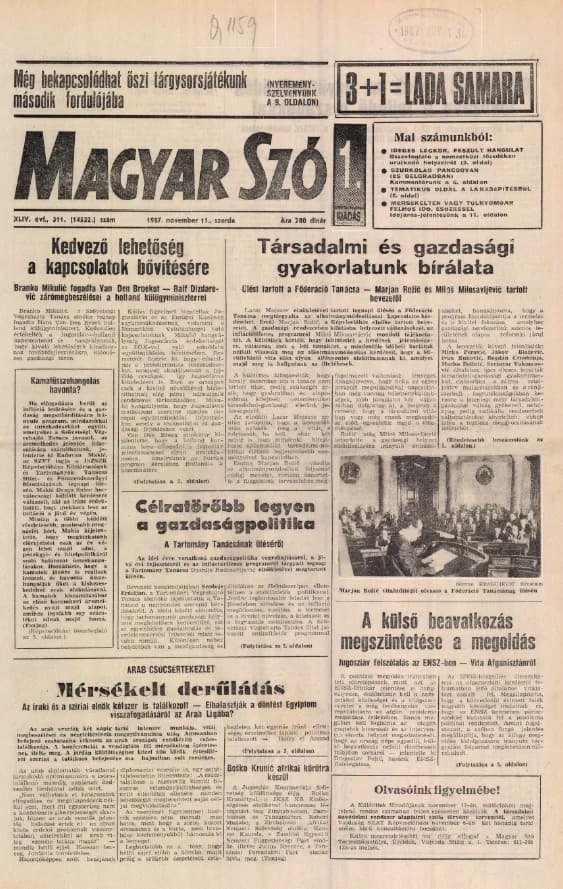 Magyar Szó, 44. évf. 1987. november 11. 311. sz. 1–16. oldal