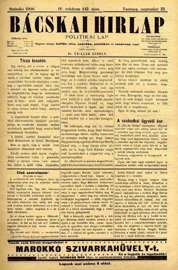 Bácskai Hirlap, 4. évf. 1900. szeptember 23. 142. sz.