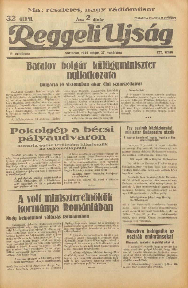 Reggeli Újság, 15. évf. 1934. május 27. 122. sz.