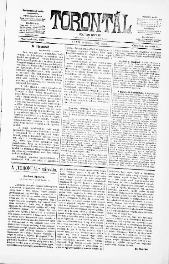 Torontál, 32. évf. 1903. december 17. 287. sz.