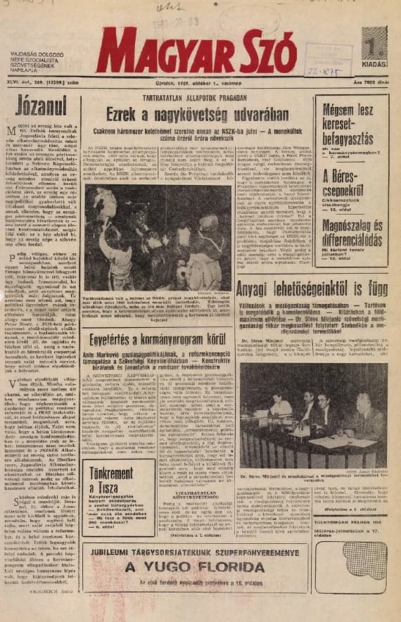 Magyar Szó, 46. évf. 1989. október 1. 269. sz. 1–32. oldal