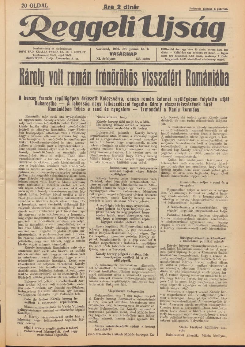 Reggeli Újság, 11. évf. 1930. június 8. 133. sz.