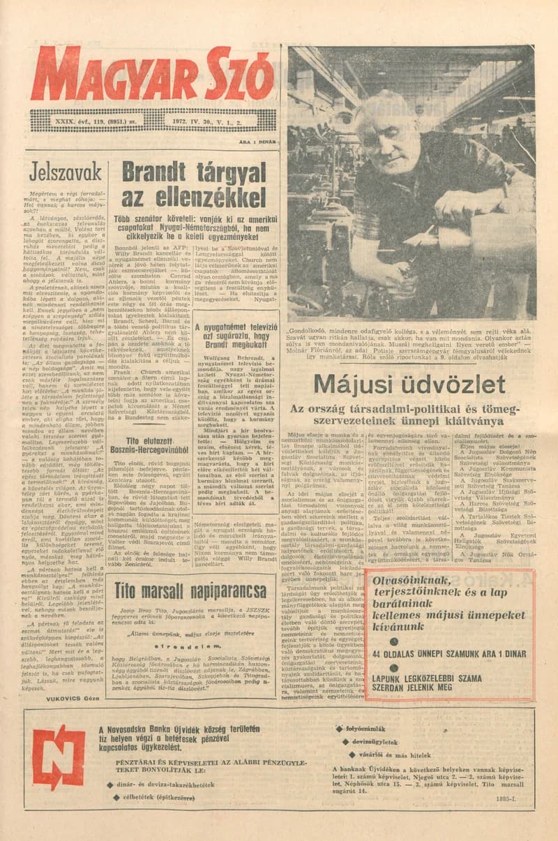 Magyar Szó, 29. évf. 1972. április 30. – május 2. 119. sz. 1–44. oldal