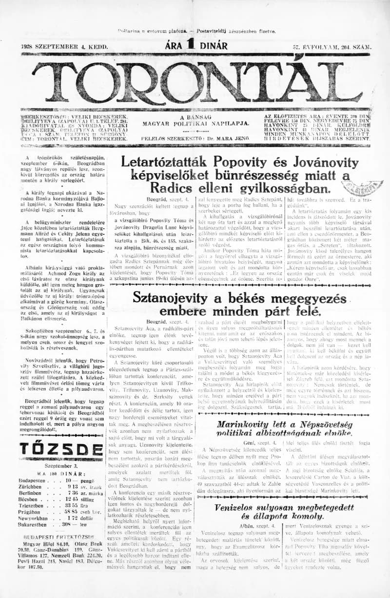 Torontál, 57. évf. 1928. szeptember 4. 204. sz.