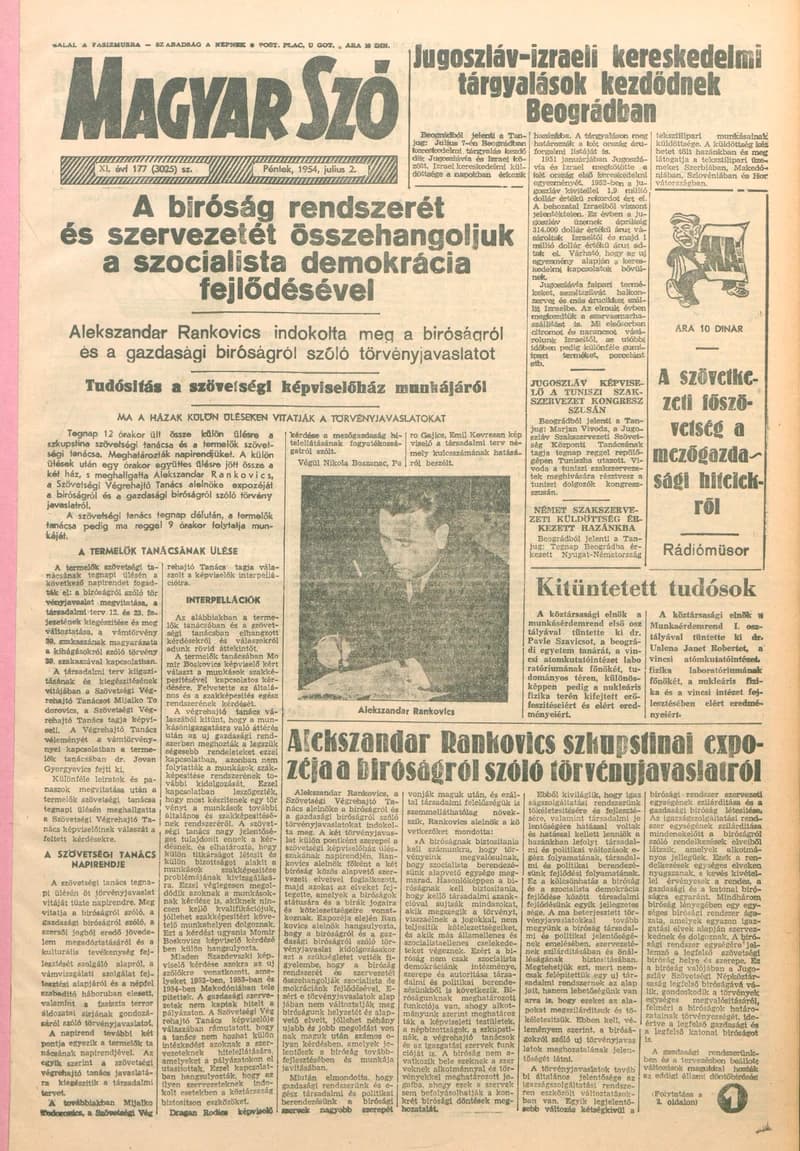 Magyar Szó, 11. évf. 1954. július 2. 177. sz. 1–8. oldal