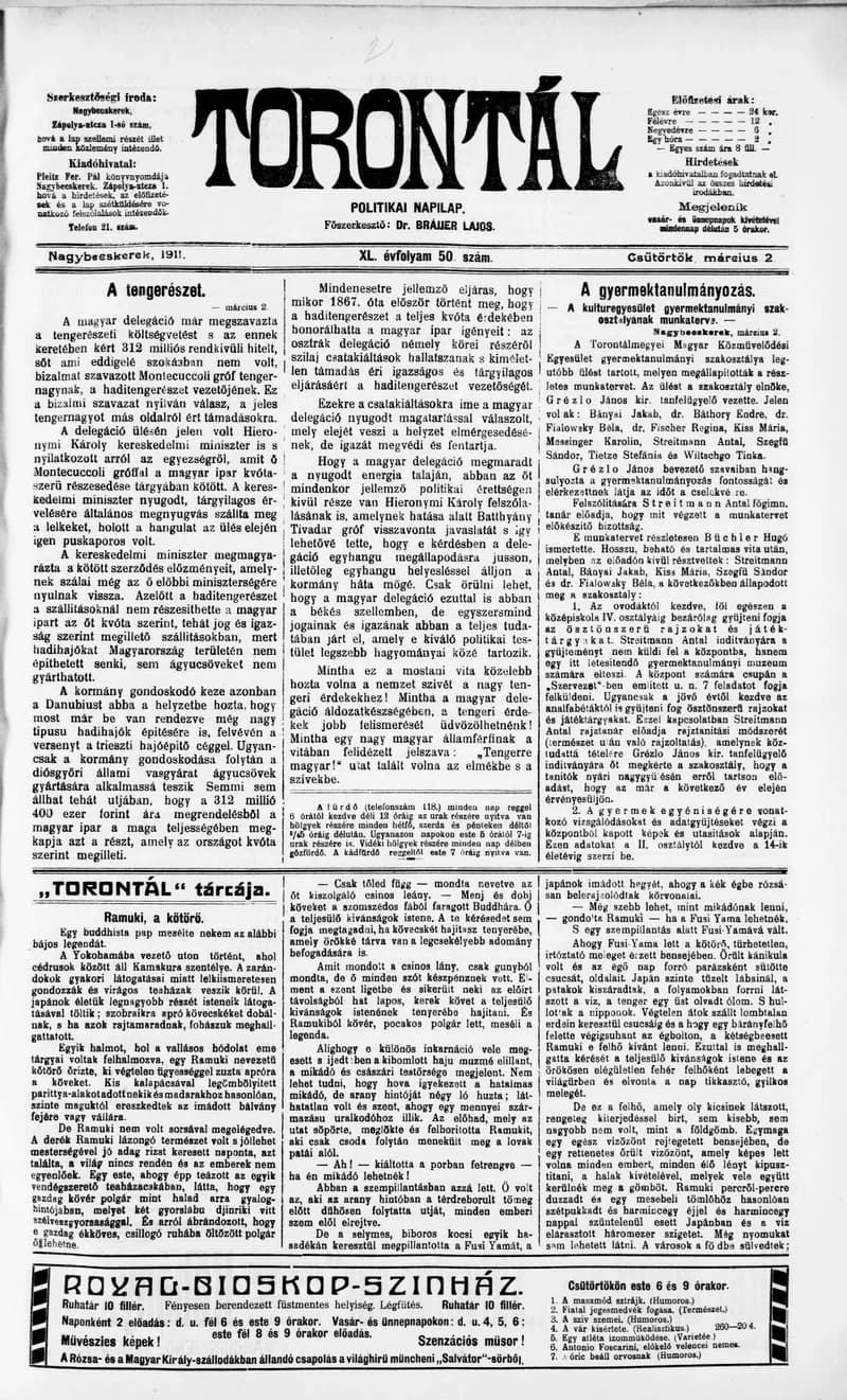 Torontál, 40. évf. 1911. március 2. 50. sz.
