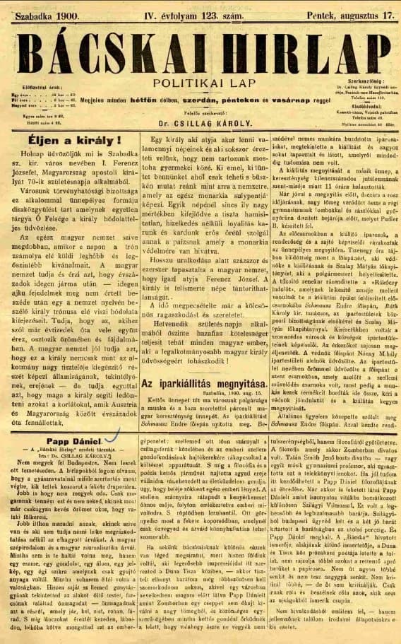 Bácskai Hirlap, 4. évf. 1900. augusztus 17. 123. sz.