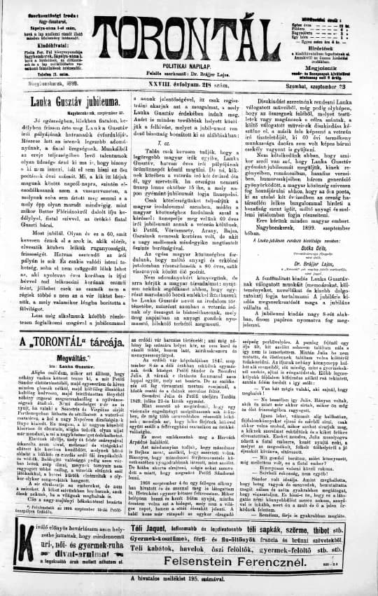 Torontál, 28. évf. 1899. szeptember 23. 218. sz.