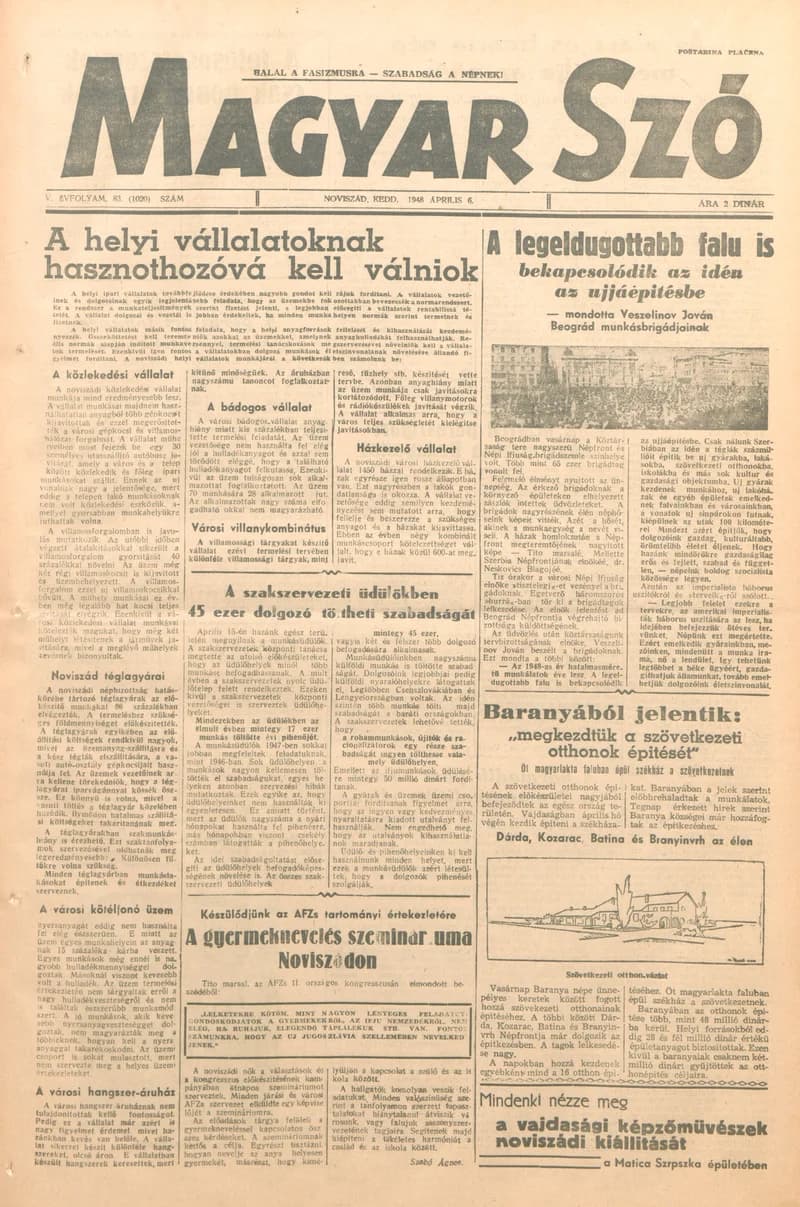 Magyar Szó, 5. évf. 1948. április 6. 83. sz. 1–8. oldal