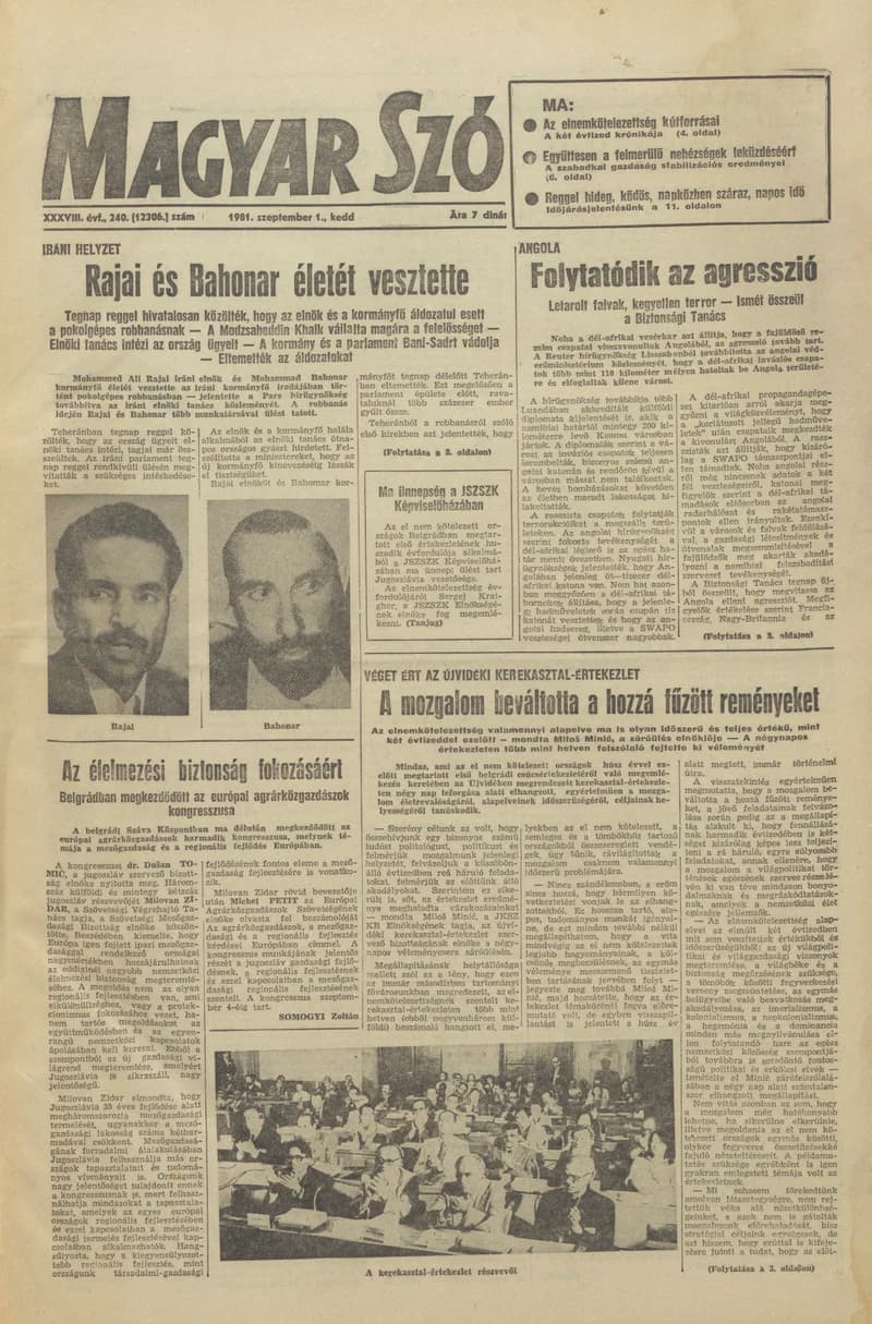 Magyar Szó, 38. évf. 1981. szeptember 1. 240. sz.