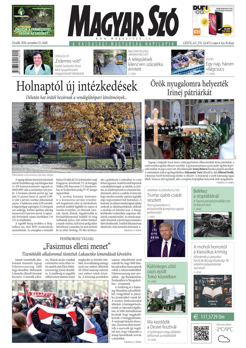 Magyar Szó, 77. évf. 2020. november 23. 270. sz. 1–16. oldal