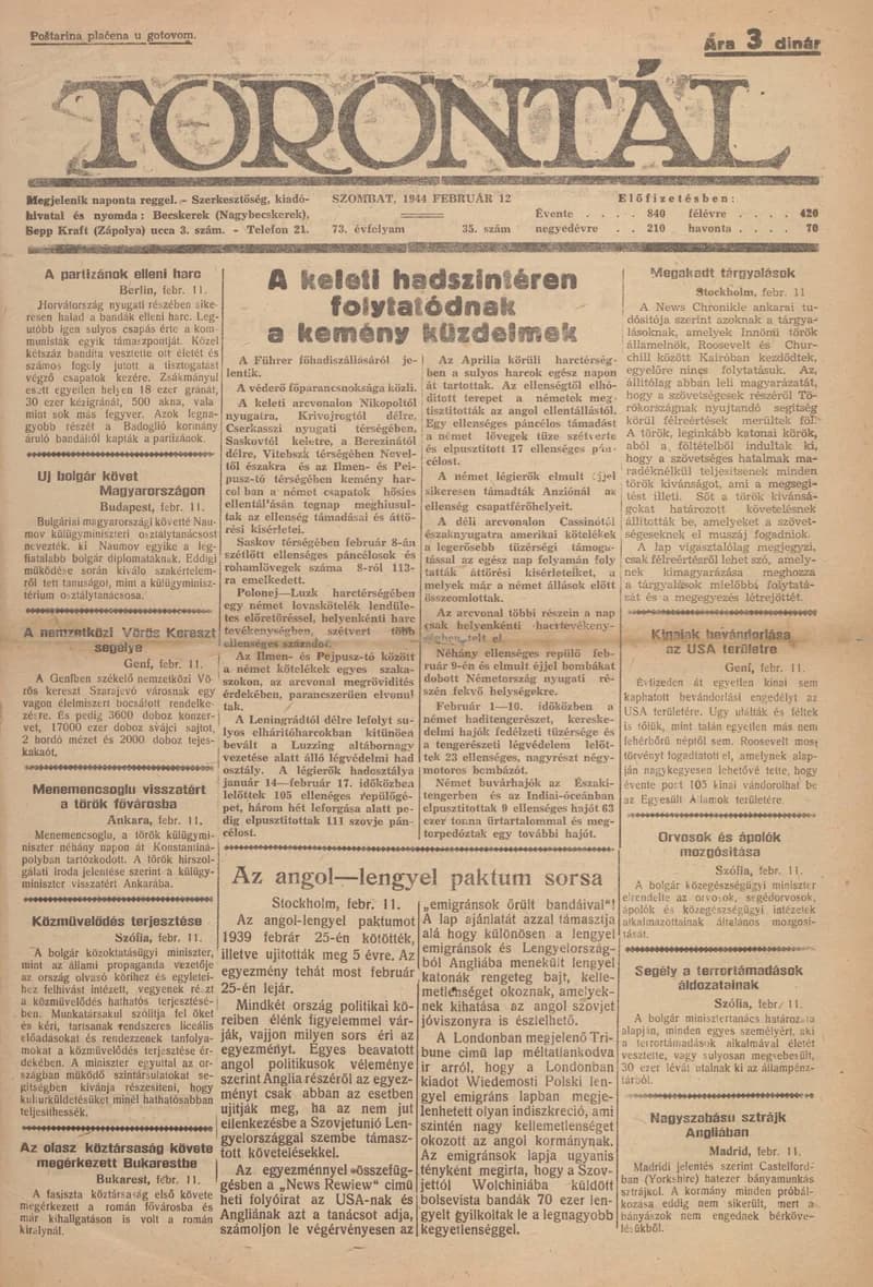 Torontál, 73. évf. 1944. február 12. 35. sz.