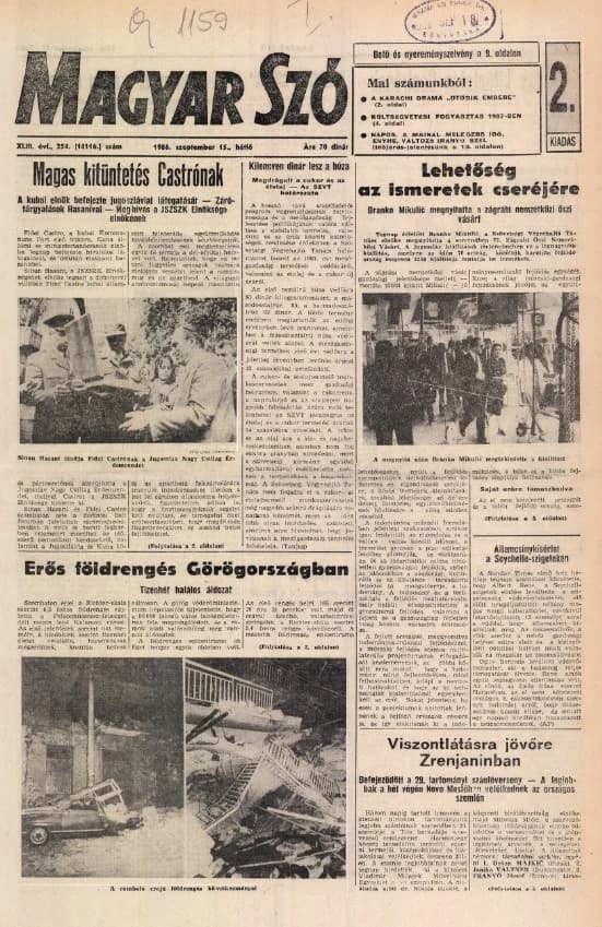 Magyar Szó, 43. évf. 1986. szeptember 15. 254. sz. 1–20. oldal