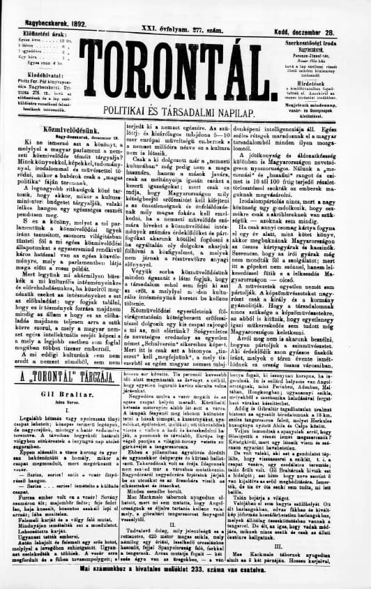 Torontál, 21. évf. 1892. december 28. 277. sz.