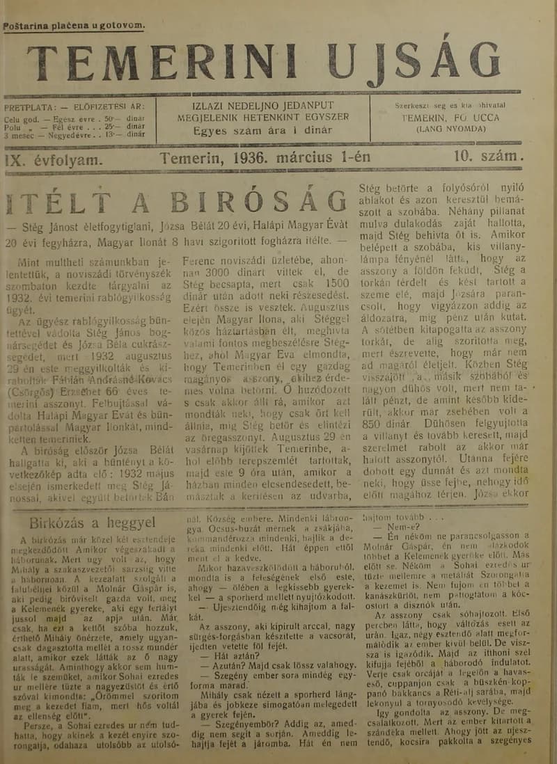 Temerini Újság 1928-1944, 9. évf. 1936. március 1. 10. sz.