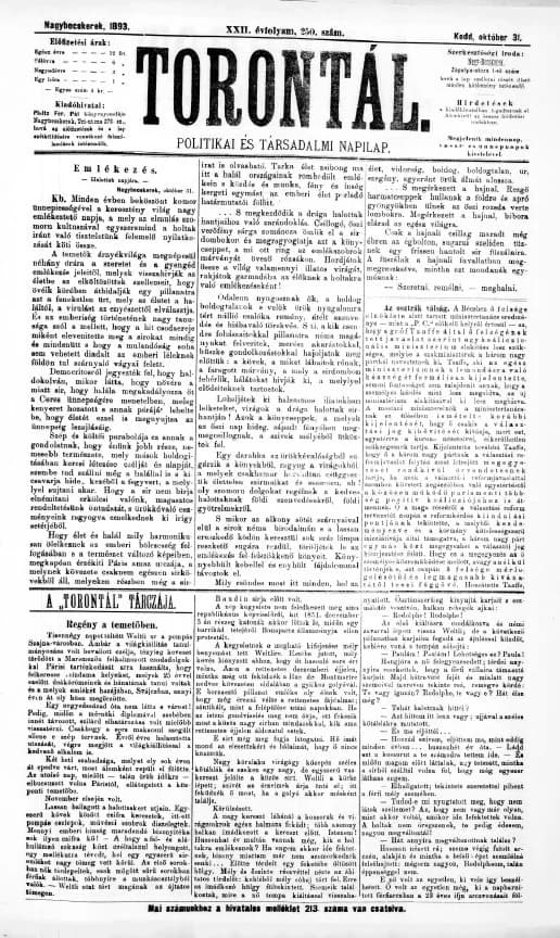 Torontál, 22. évf. 1893. október 31. 250. sz.