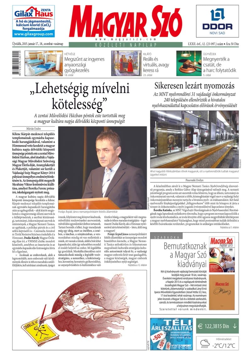 Magyar Szó, 72. évf. 2015. január 17. – 18. 12. sz. 1–32. oldal