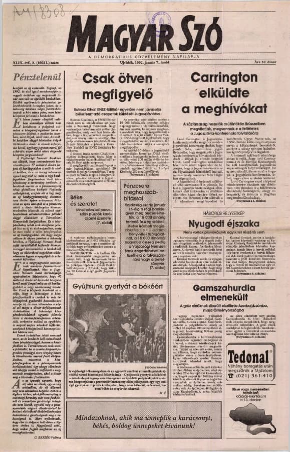 Magyar Szó, 49. évf. 1992. január 7. 5. sz. 1–16. oldal