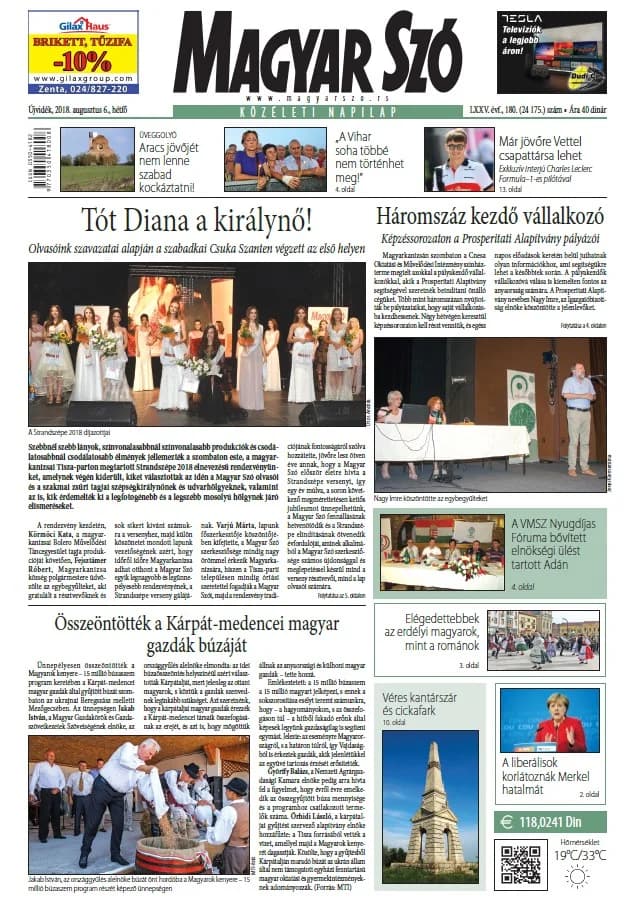 Magyar Szó, 75. évf. 2018. augusztus 6. 180. sz. 1–20. oldal