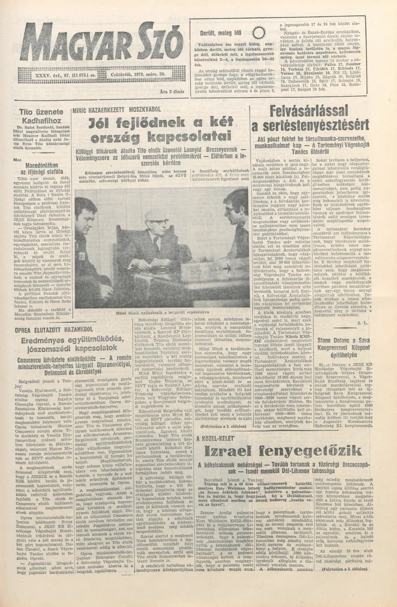 Magyar Szó, 35. évf. 1978. március 30. 87. sz. 1–20. oldal
