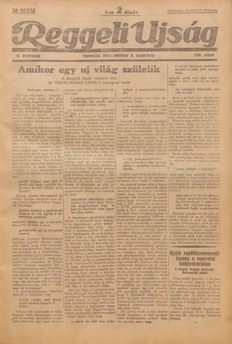 Reggeli Újság, 14. évf. 1933. október 8. 236. sz.
