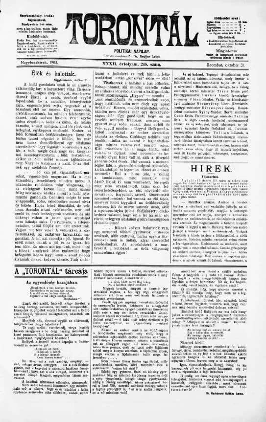 Torontál, 32. évf. 1903. október 31. 248. sz.